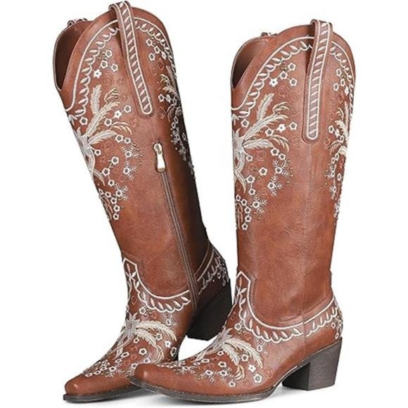 Western Cowboy Boots Cowgirl Chunky Heel Mid Calf Boot Snip Toe Embroide… - Picture 7 of 7